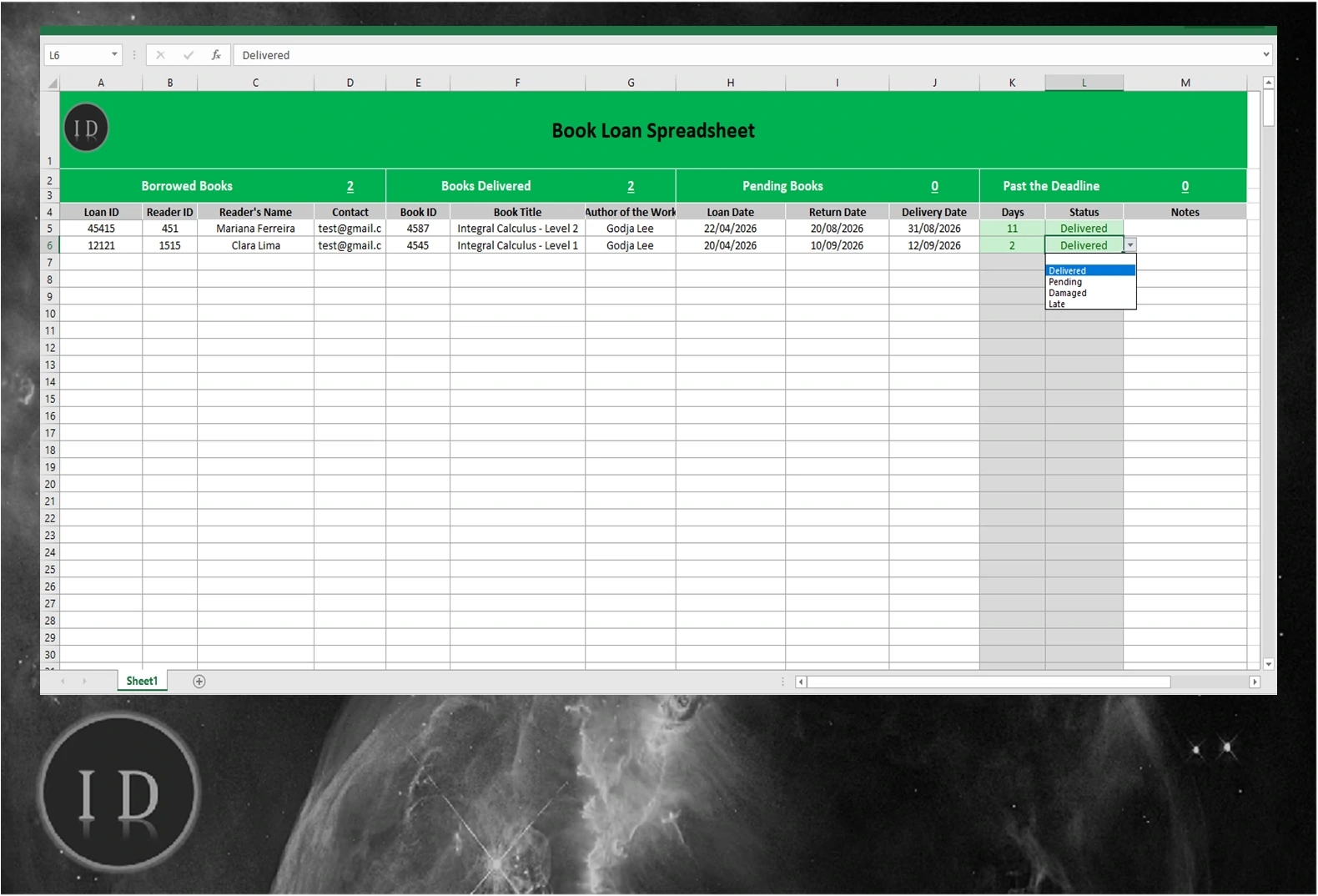 Book Loan Spreadsheet - Library and Collection