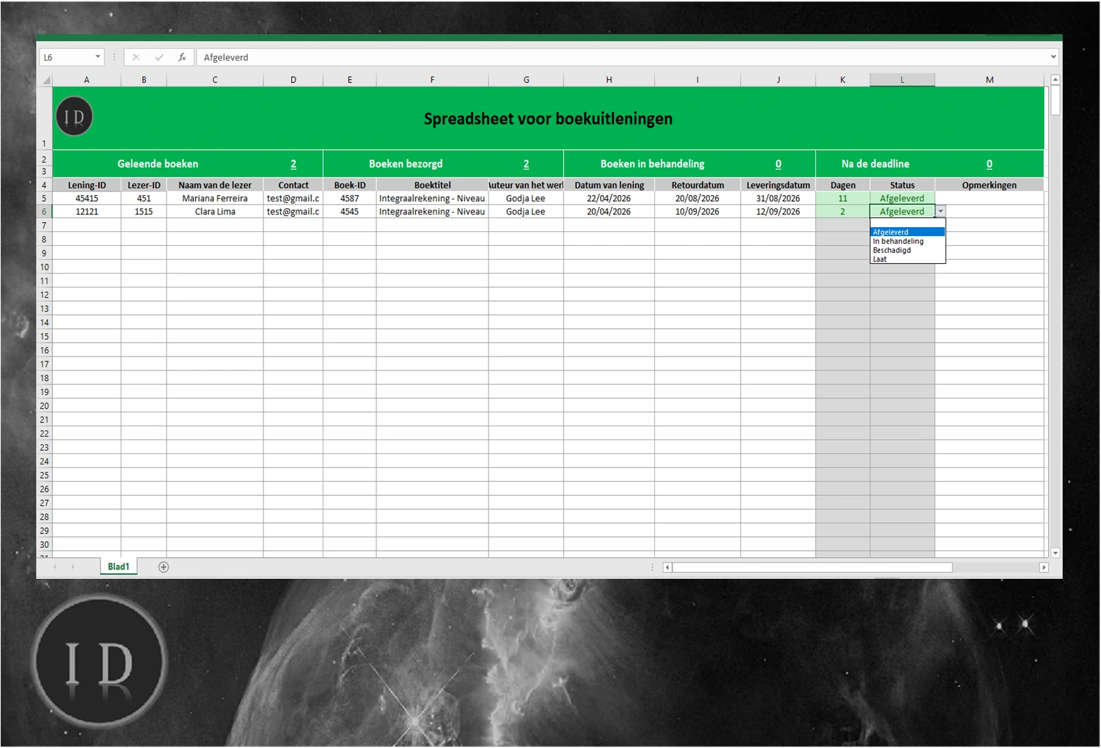 Spreadsheet Boekuitlening - Bibliotheek en Collectie
