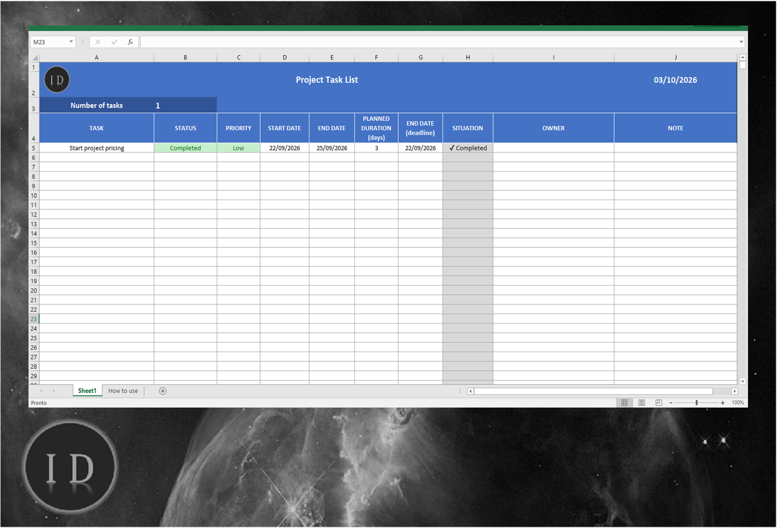 Project Task List Spreadsheet - Management