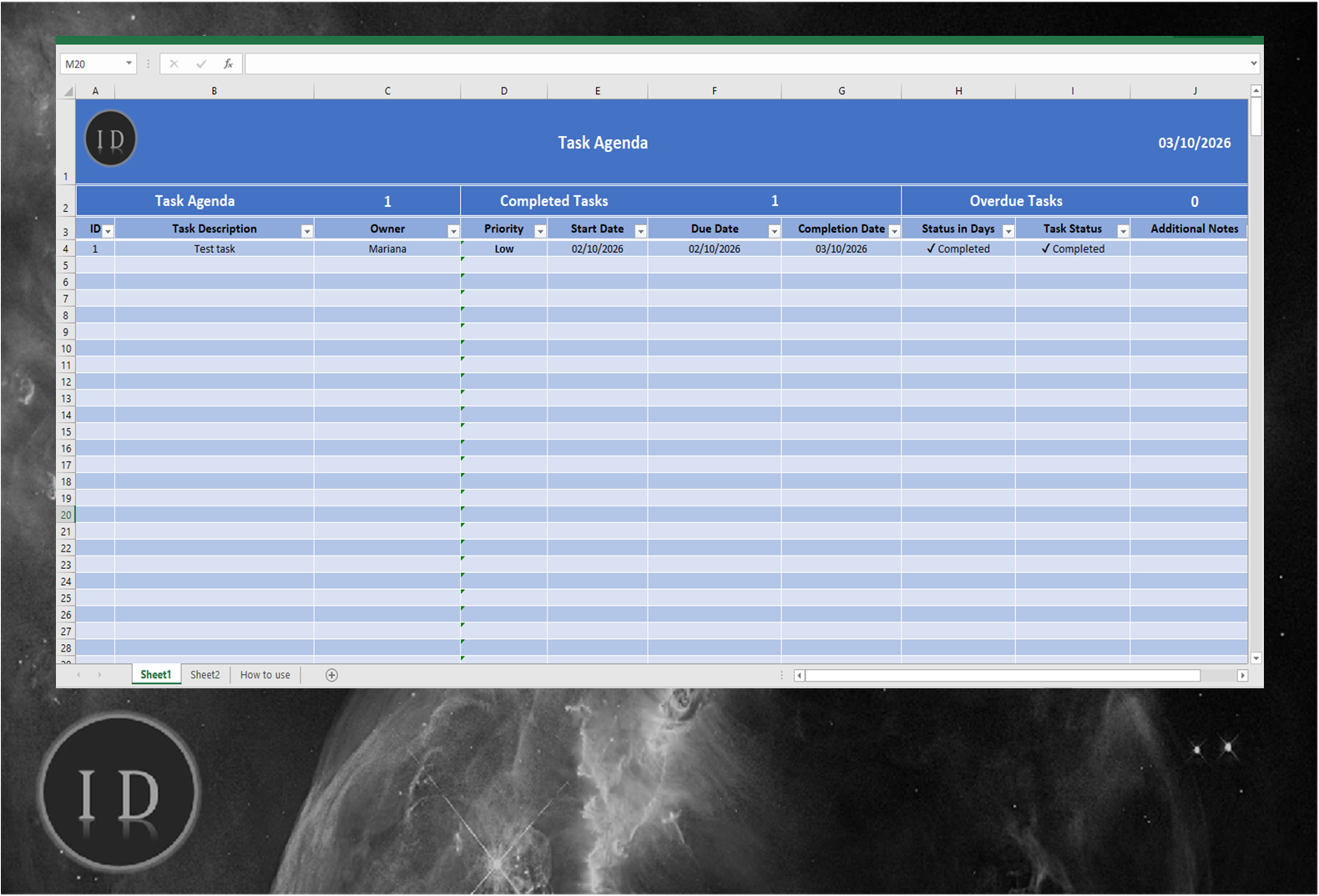 Task and Daily Activities Agenda Spreadsheet