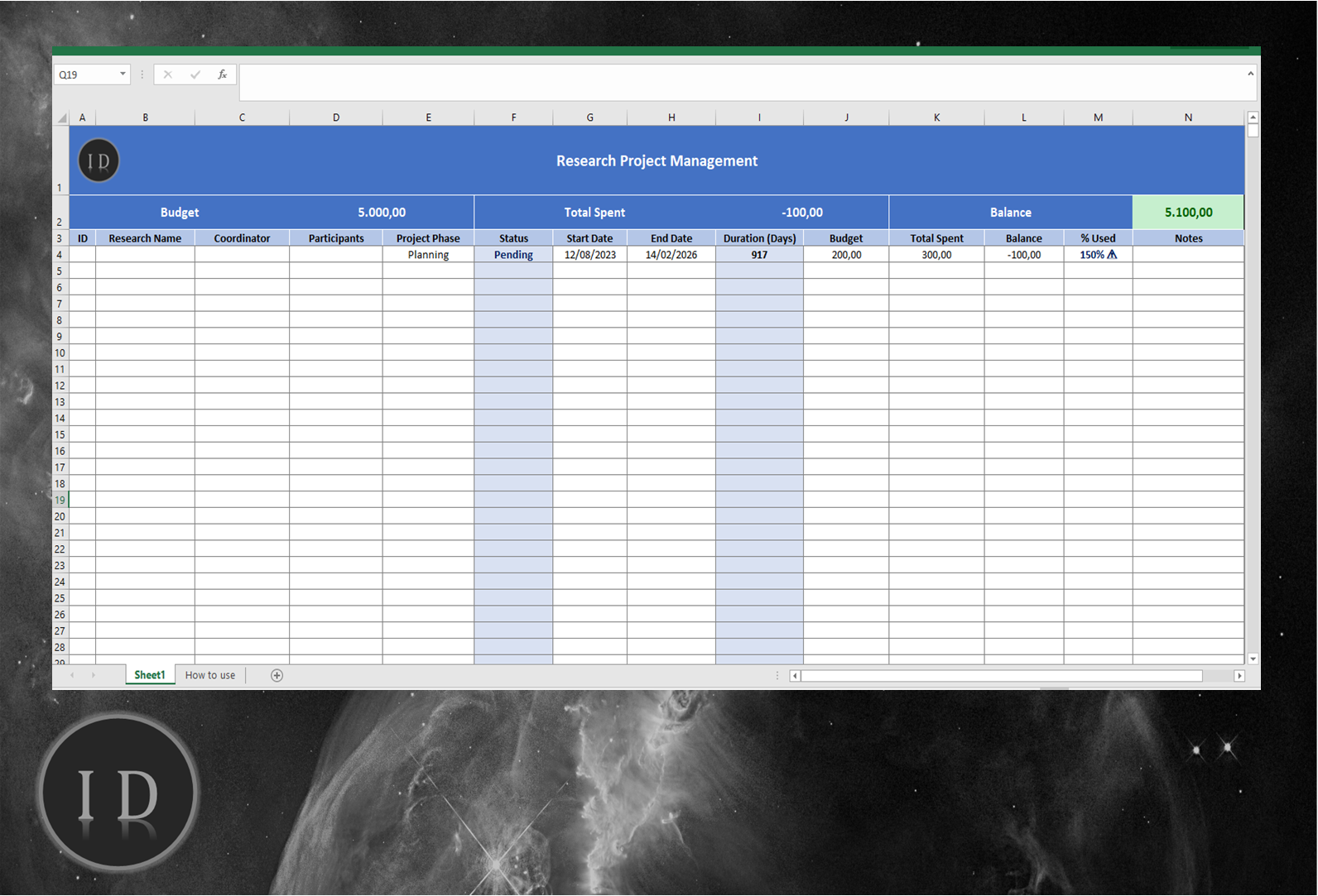 Research Project Management Spreadsheet
