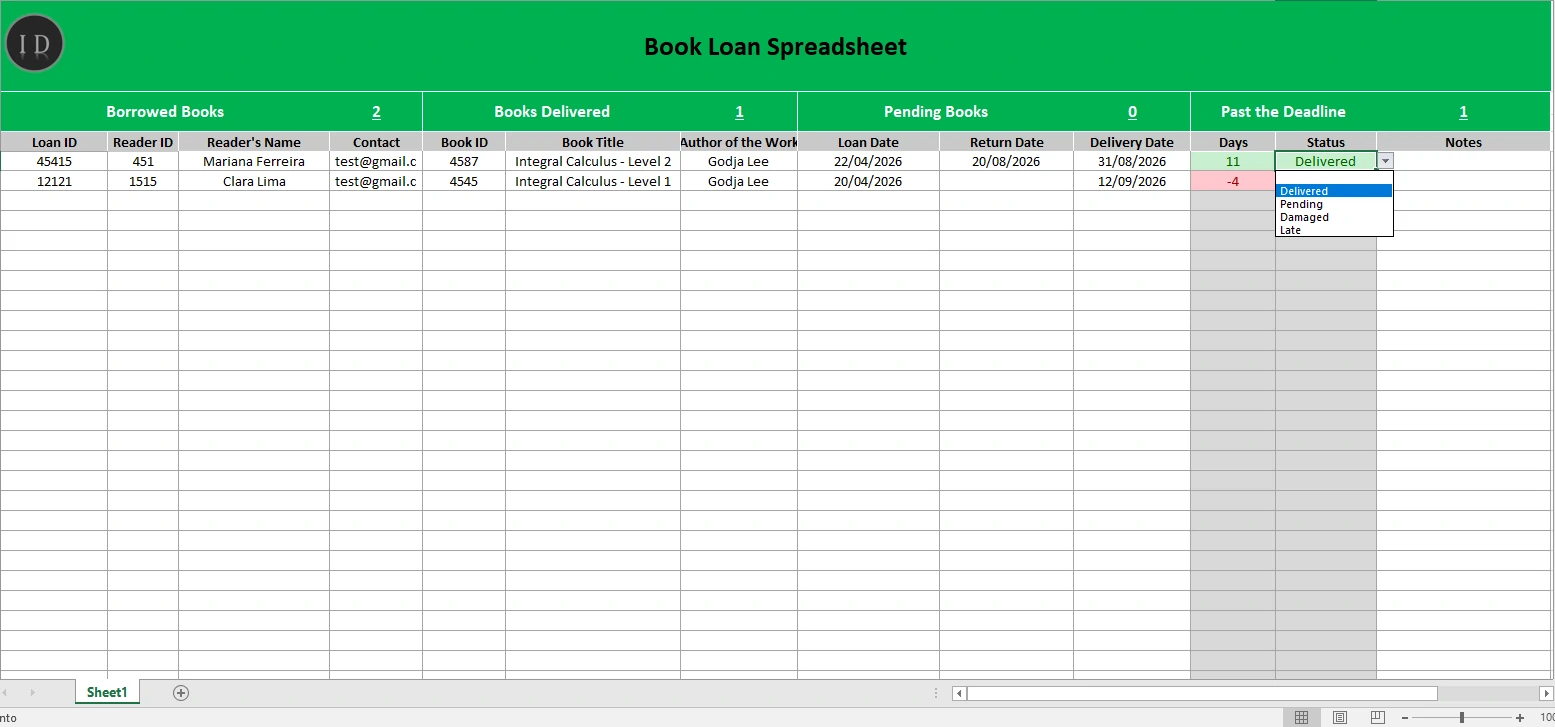 Book loan spreadsheet control