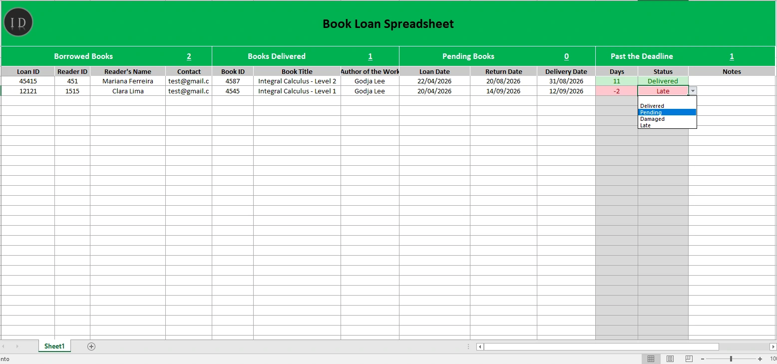 Book loan spreadsheet collection