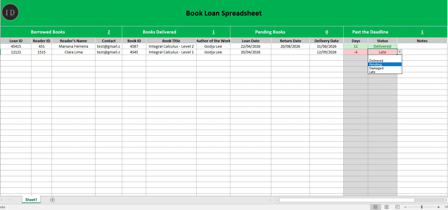 Book loan spreadsheet download