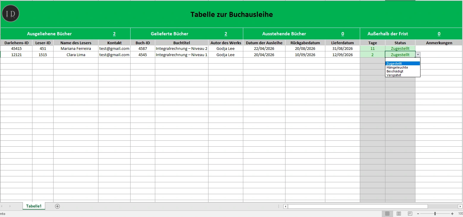 Tabellenkalkulation Buchausleihe Herunterladen