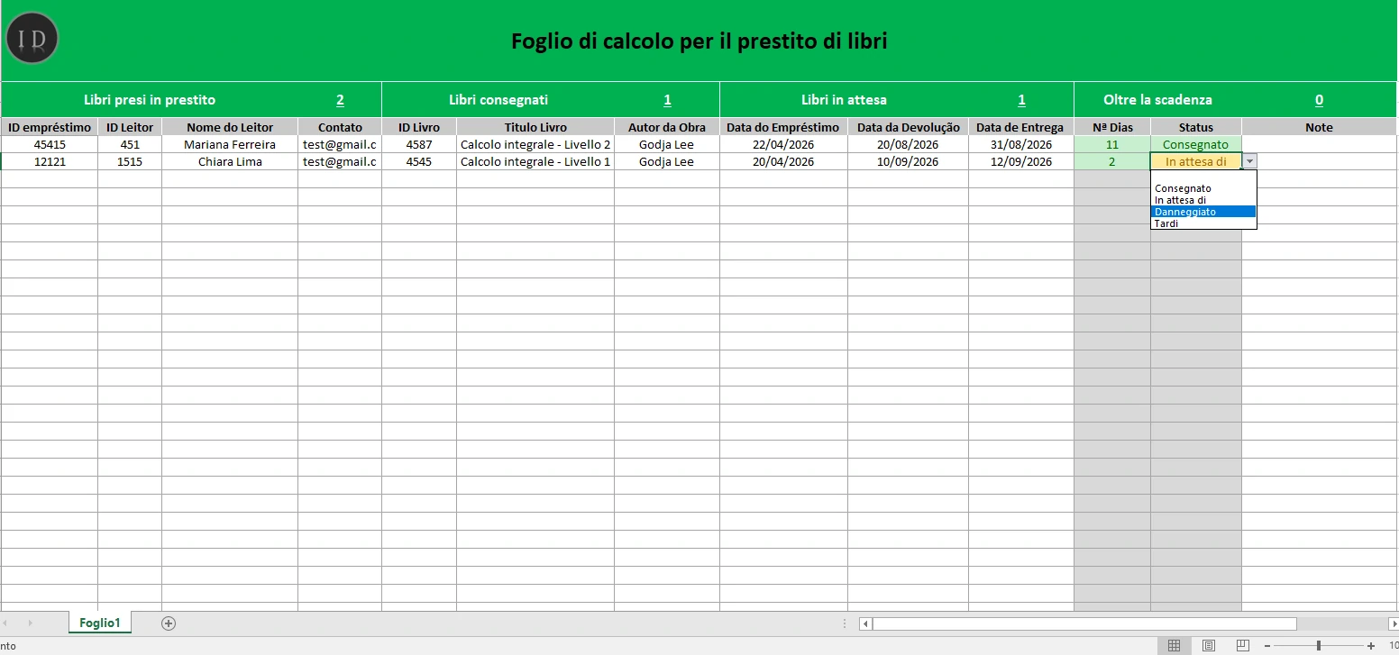 Foglio di calcolo prestito libri patrimonio