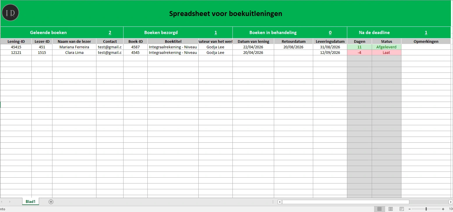 Spreadsheet boekuitlening controle