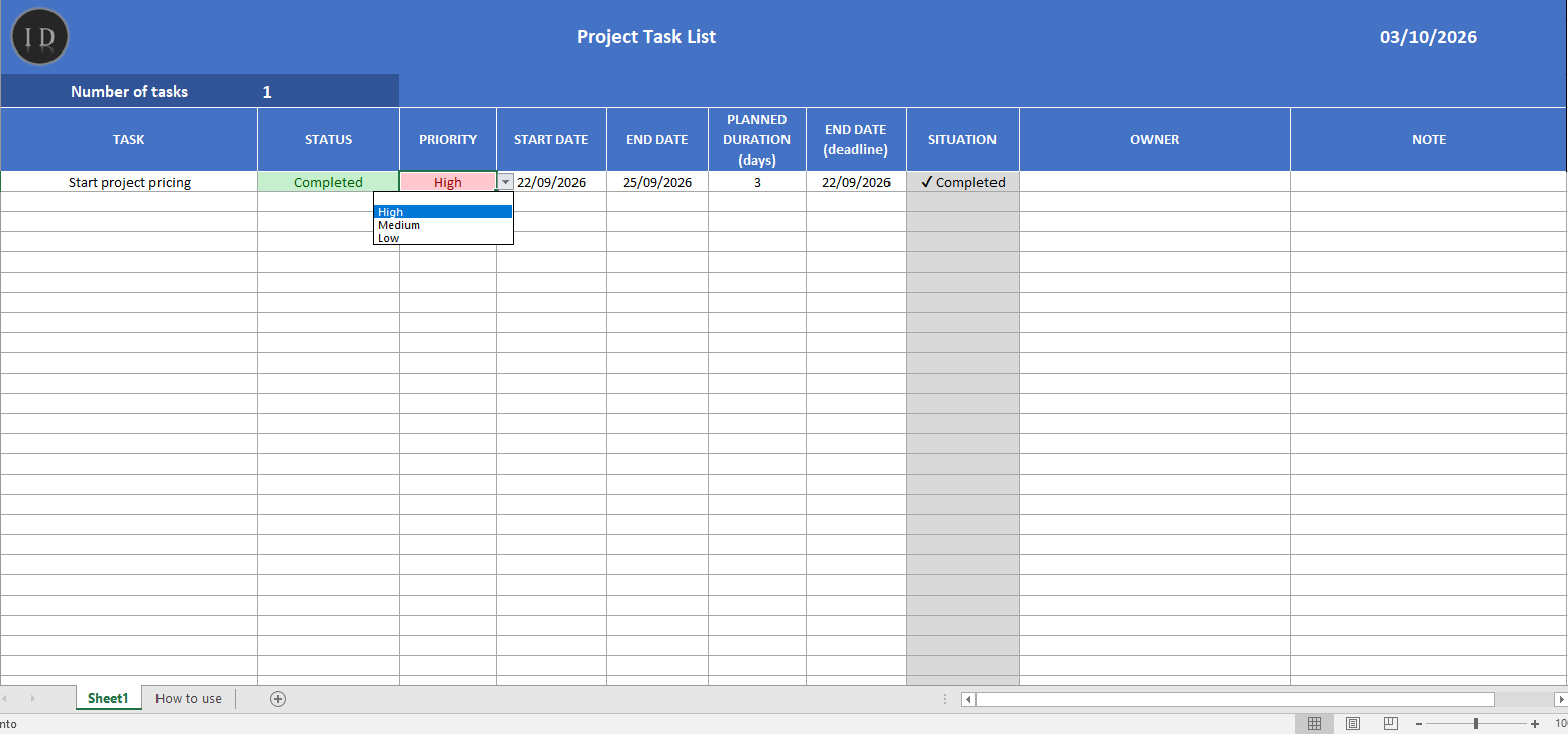 Project task list control